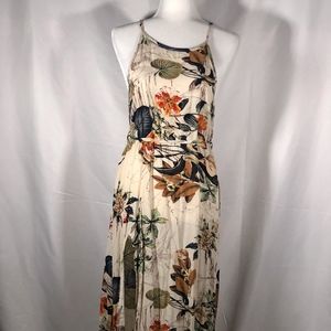 Botanical Print Maxi Dress with Tie and Side Slit